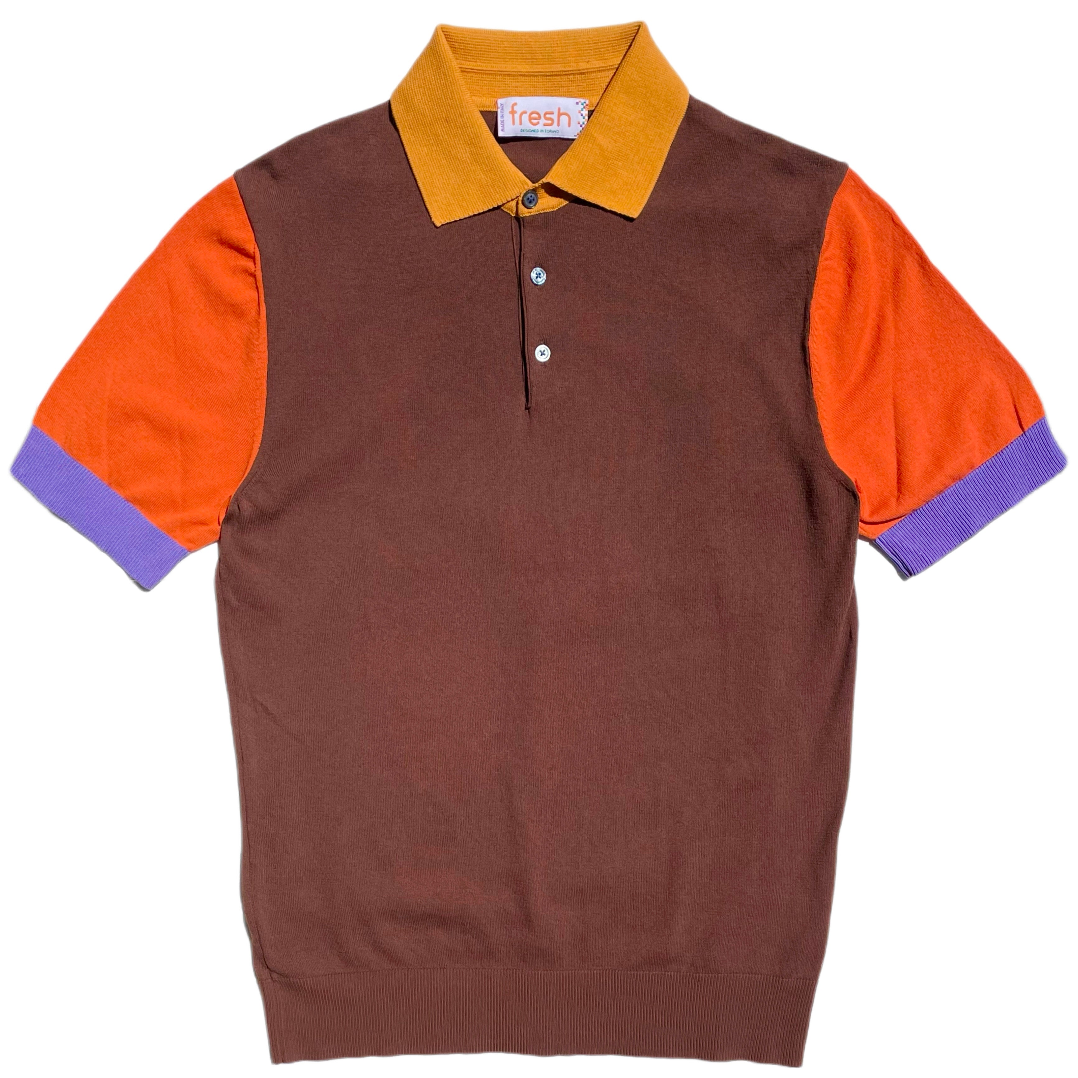 FRESH Patson Polo tricoté en crêpe de coton extra fin en marron 