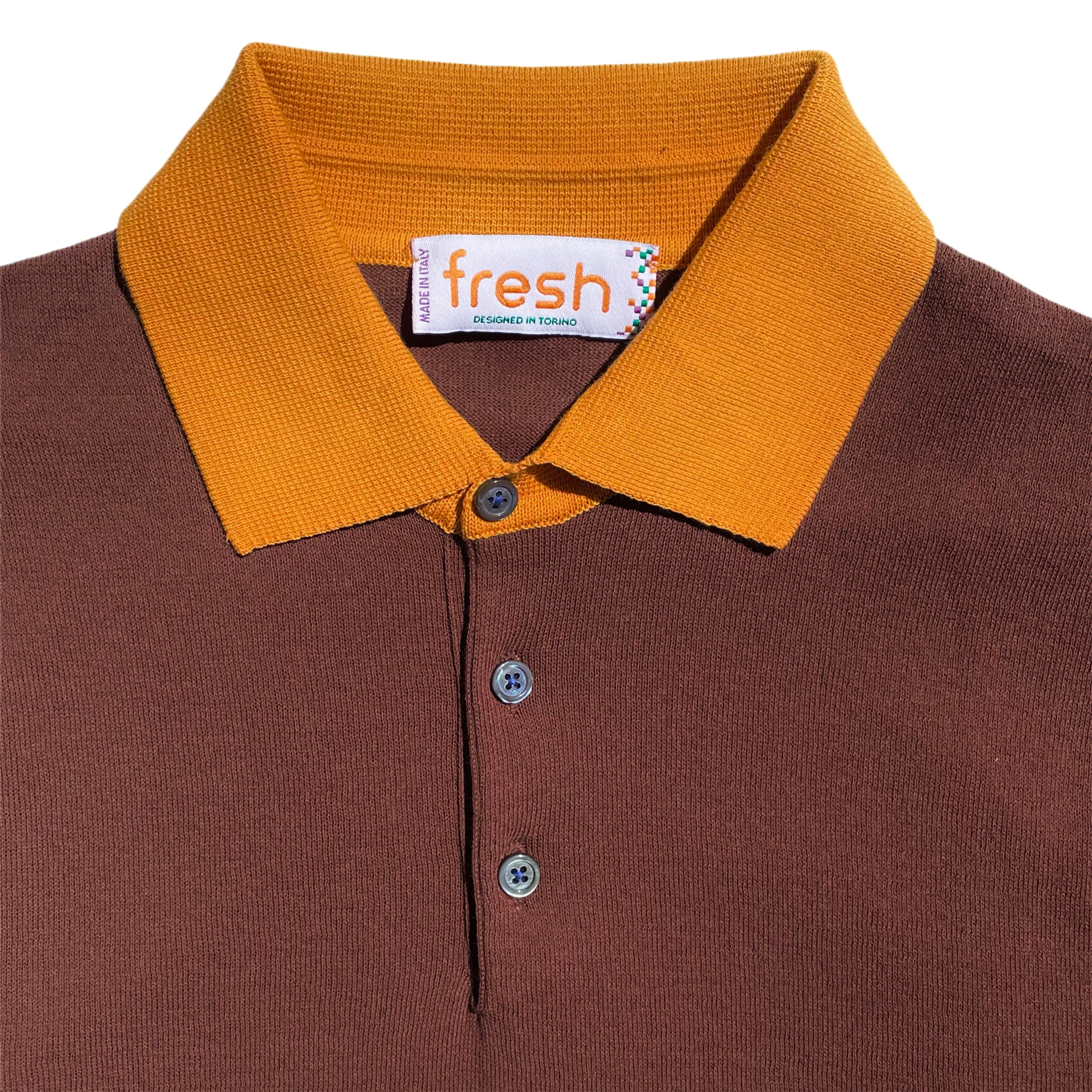 FRESH Patson Polo tricoté en crêpe de coton extra fin en marron 