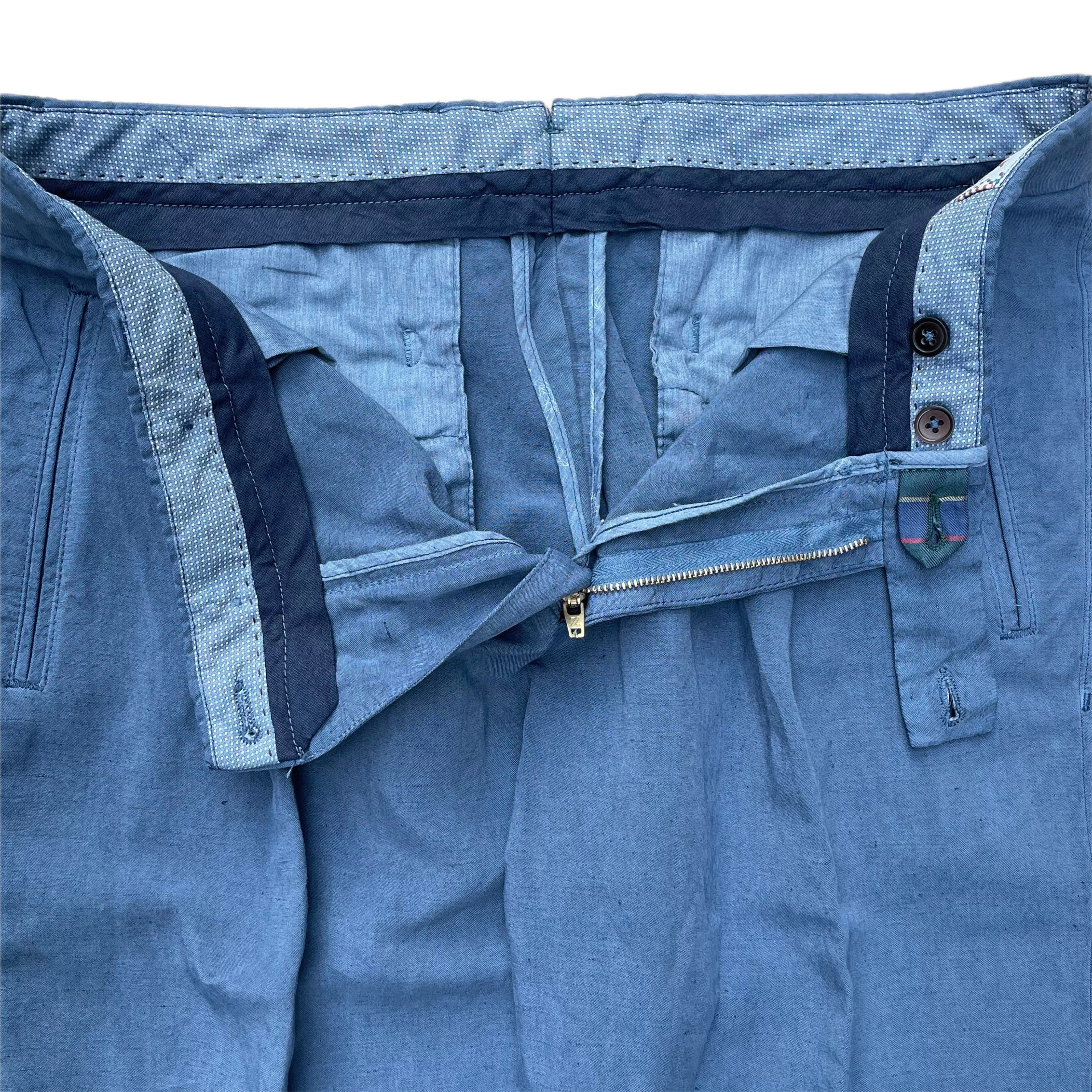 FRESH Lyocell Linen One-Pleat Chino Pants In Blue