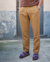 Pantalon chino à un pli en lin et lyocell FRESH en cumin