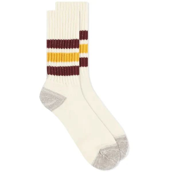 ROTOTO Coarse Ribbed Old School Crew Socks Chili Bordeaux Yellow