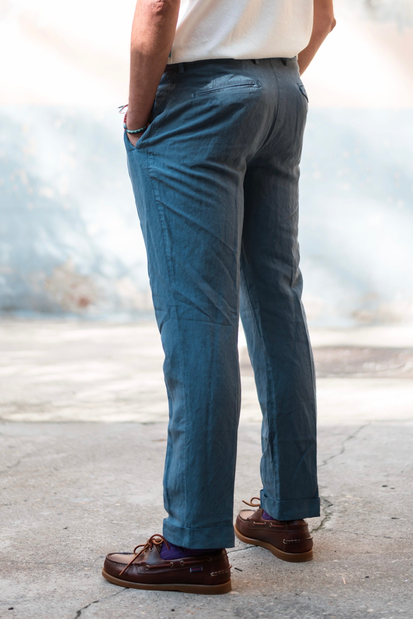 Pantaloni chino a una piega in lino FRESH Lyocell in blu