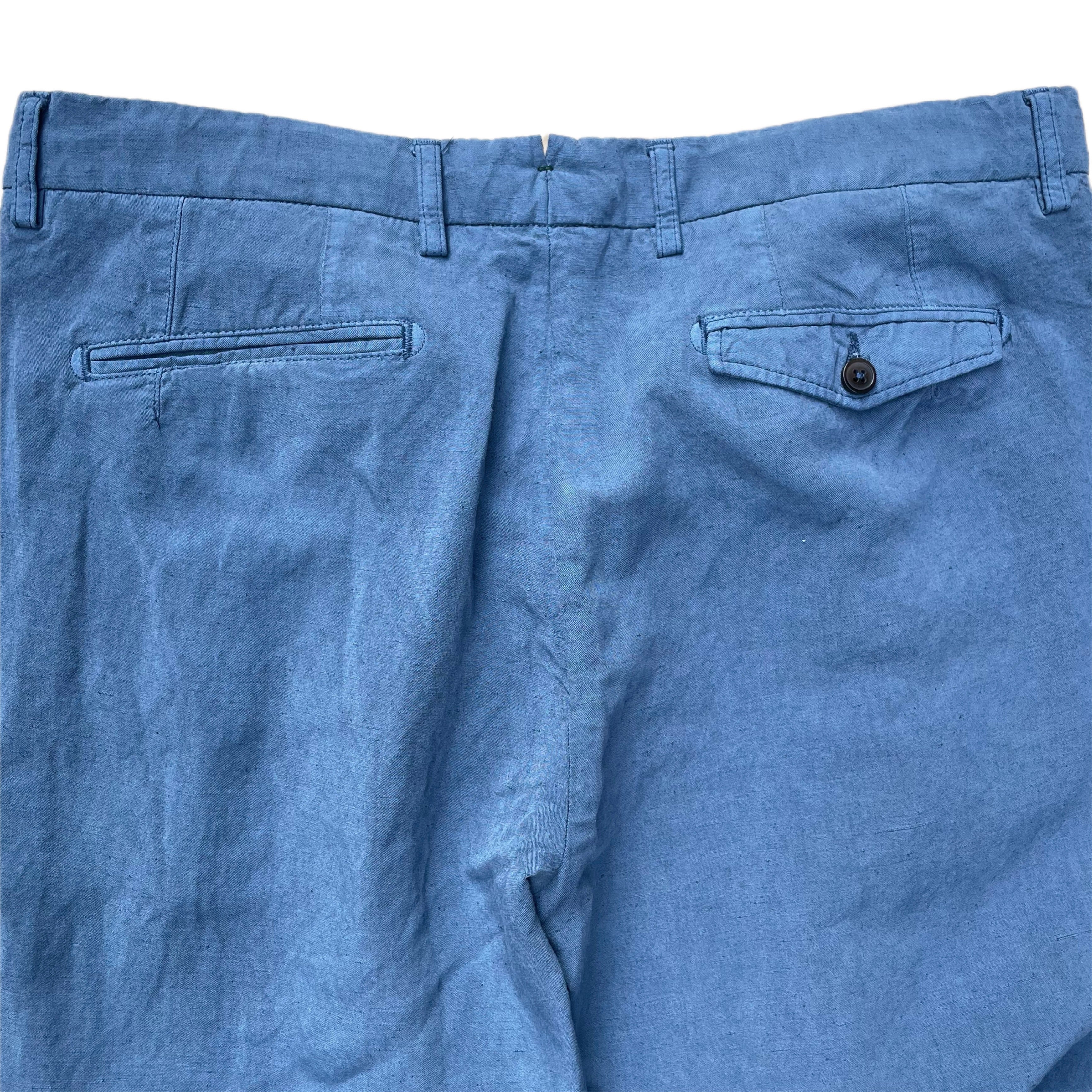 FRESH Lyocell Linen One-Pleat Chino Pants In Blue