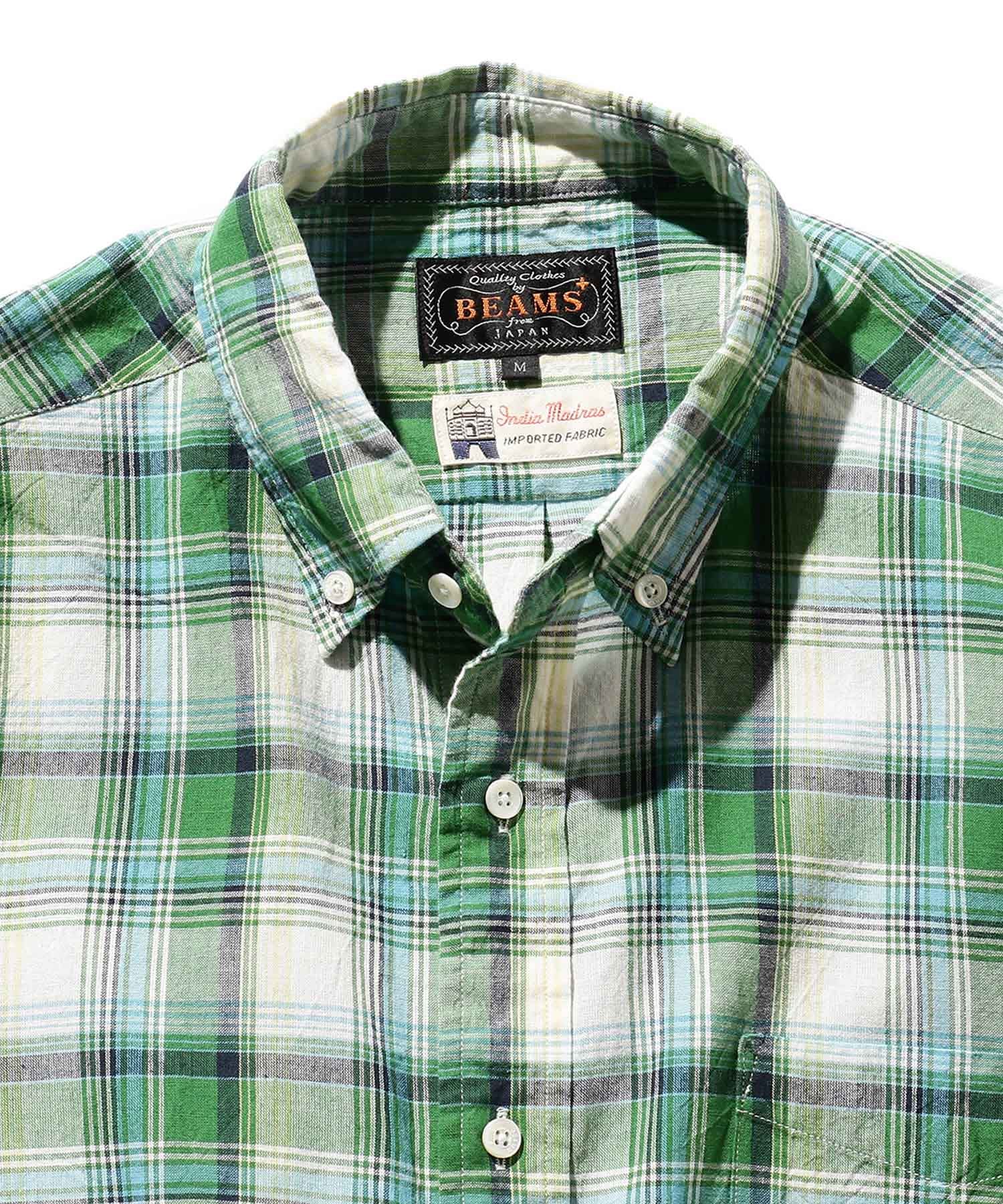 BEAMS PLUS BD Manches Courtes Indian Madras Check Vert