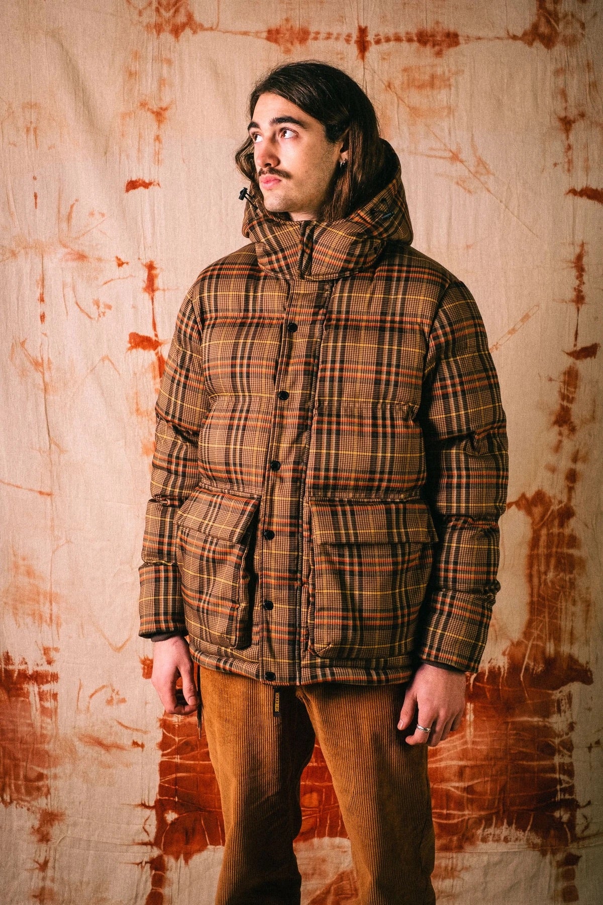 HIKERDELIC Calland Plaid Puffer Jacket Brown Plaid