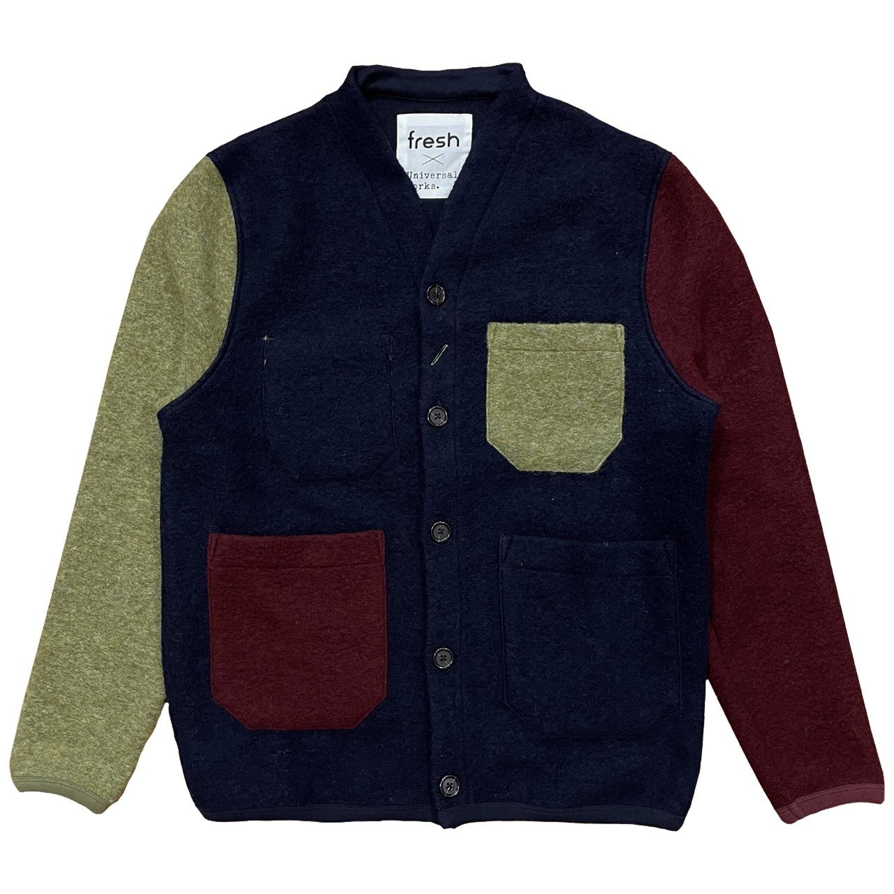 UNIVERSAL WORKS x Cardigan Fresco in Pile di Lana Navy 