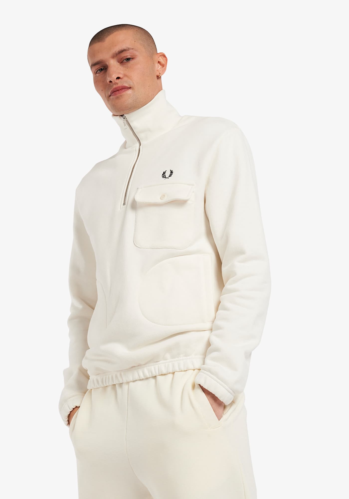 FRED PERRY Reissues Sweat-shirt à col cheminée et demi-zip Blanc Neige 